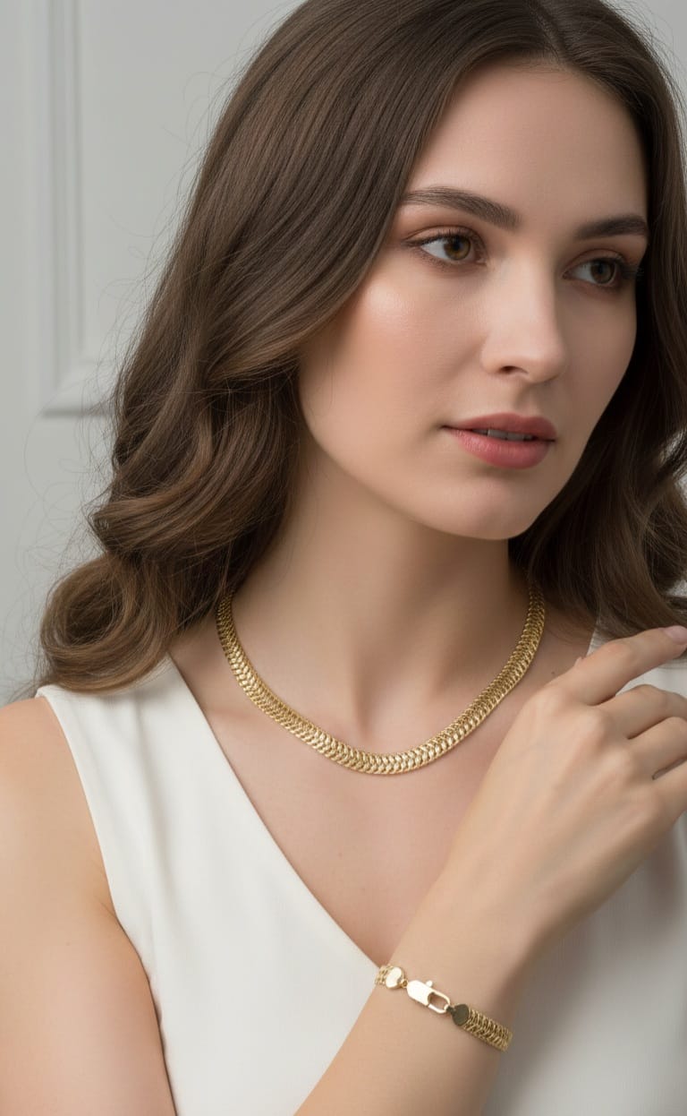 Collana Set Herringbone Royale- SSJewelry - Oro laminato di alta qualità per uso quotidiano - Gioielleria in Ticino