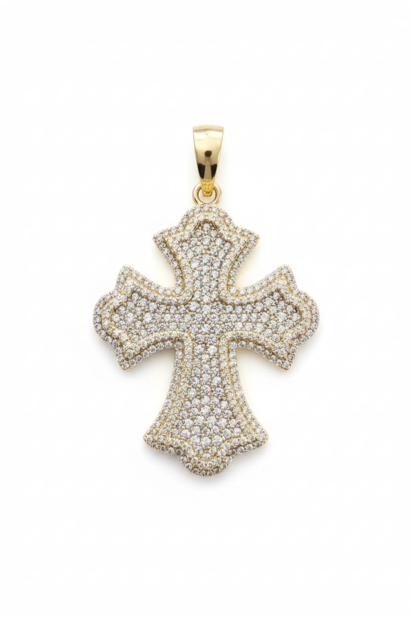 Ciondolo Croce Gotica- SSJewelry - Oro Laminato di alta Qualità per uso quotidiano- Gioielleria in Ticino.